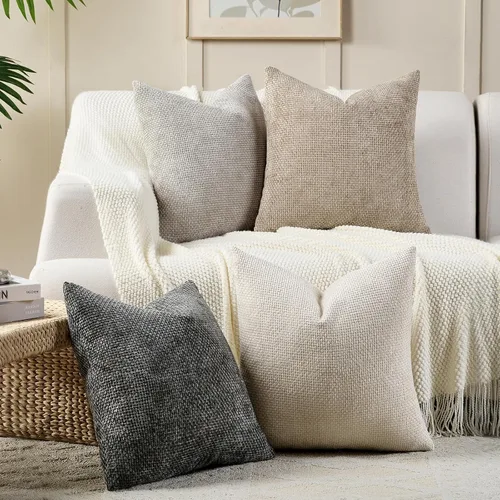 Vista 4 de Volcanics Juego de 4 fundas de almohada bohemias de 18 x 18 pulgadas, fundas de cojín decorativas de felpilla neutra para sofá, sillón, dormitorio