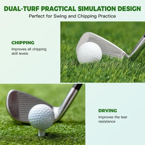 Vista 6 de Alfombrilla de golf de doble césped premium con espuma EVA de 0.394 pulgadas y respaldo de goma, antideslizante, antideformación, diseño resistente