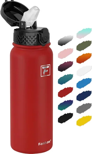 Vista 32 de Fanhaw Botella de agua aislada de acero inoxidable de 40 onzas con tapa con popote, botella deportiva extragrande a prueba de fugas para hombres