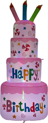 Vista 7 de AJY Pastel inflable de feliz cumpleaños de 6 pies con vela, decoración de césped para interiores y exteriores