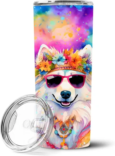 Vista 96 de Caroline's Treasures Siberian Husky Hippie Dawg - Vaso delgado de acero inoxidable al vacío de doble pared reutilizable, vaso aislado para café