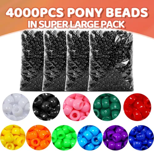 Vista 2 de Praisebank 4000 cuentas de poni negras, en forma de barril, plástico, cuentas sueltas, cuentas para manualidades, trenzas de pelo