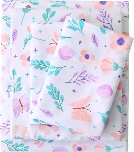 Vista 18 de Viviland - Juego de sábanas floral individual, 3 piezas, diseño bohemio azul con patrón de flores y estampado turco de cachemira, de microfibra