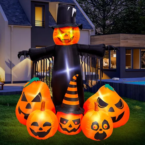 Vista 3 de Max Fun Decoraciones inflables de calabaza de Halloween de 7 pies con LED integrado, decoración de patio de Halloween, inflables para exteriores