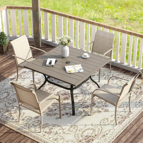 Vista 61 de VICLLAX Juego de comedor de patio de 7 piezas para 6, juego de muebles de exterior incluye mesa rectangular de 59 pulgadas para exteriores y 6