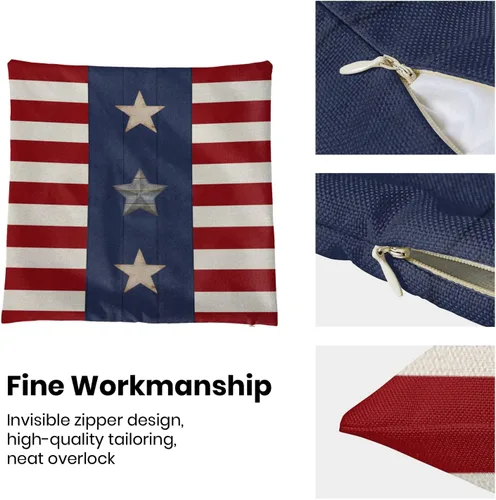 Vista 49 de Juego de 2 fundas de almohada de 16 x 16 pulgadas, diseño de estrellas azules del Día de la Independencia, almohadas decorativas para exteriores