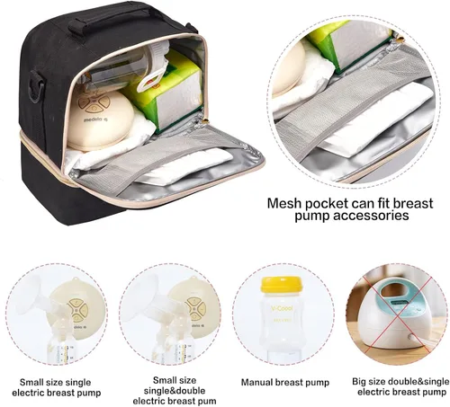 Vista 2 de Bolsa de extractor de leche con compartimento para extractor de leche, bolsa enfriadora y a prueba de humedad, doble capa para madre, extractor