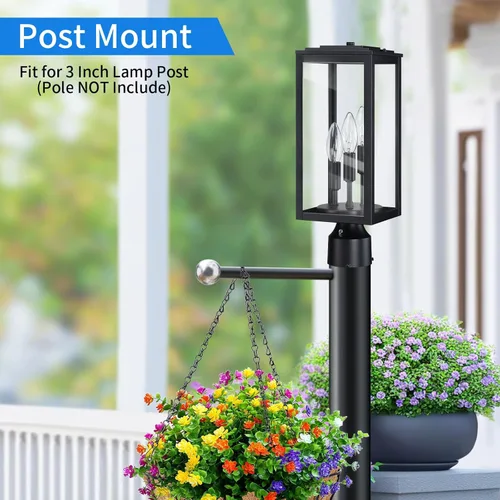 Vista 4 de Luz de poste de 16.6 pulgadas para exteriores, lámpara grande de 3 luces, moderna iluminación exterior de pilar impermeable, poste de farol