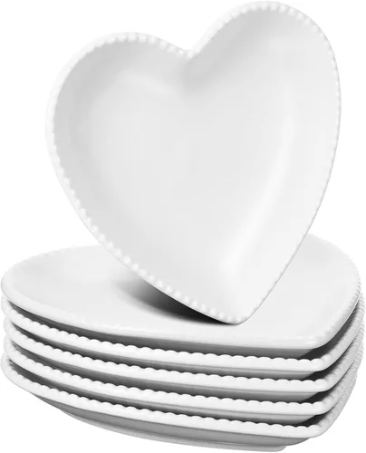 Vista 8 de Meanplan 6 platos en forma de corazón de cerámica de 6.9 pulgadas, platos de graduación de cerámica para ensalada, cena, plato en forma de corazón