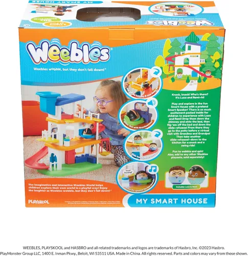 Vista 8 de Playskool Weebles My Smart House - Juguete preescolar Weeble Wobble para niños pequeños, altavoz inteligente con sonidos + canciones, 3 pisos