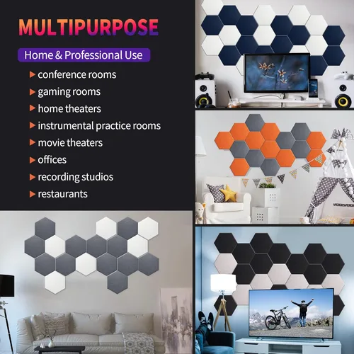 Vista 6 de Mollywell Paneles acústicos hexagonales, de alta densidad, insonorización, azulejos decorativos de fieltro para pared, reducción de ruido