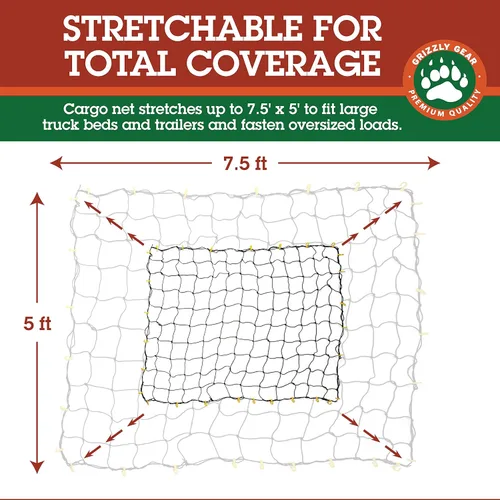 Vista 3 de red para cargo con 16 ganchos de nylon duraderos, grande de 36 x 60 pulgadas, se extiende a 60 x 90 pulgadas