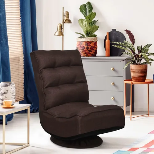 Vista 2 de COSTWAY Silla plegable de suelo, silla de videojuegos ajustable de 5 posiciones con giro de 360 grados, funda desmontable, respaldo acolchado