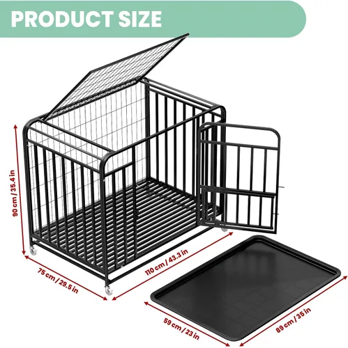 Vista 5 de 42 Inch Indestructible Dog Crate with Double Door, Extra Large Kennel with Locking Latches, Escape-Proof Design for Large Breeds, Anxiety Relief