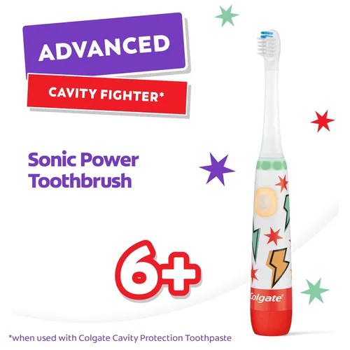 Vista 2 de Colgate Advanced Cavity Fighter - Cepillo de dientes con batería para niños, incluye batería AA y cabezal de cepillo de dientes extra, cuenta