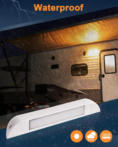 Vista 5 de Raycharm Lámpara LED de 10" para Toldo de RV y Barco Marino, Accesorio de Luz de Utilidad para Porche, Ángulo Descendente de 40°, Haz Ámbar/Blanco