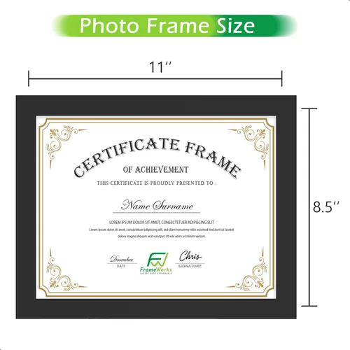 Vista 2 de FrameWorks - Paquete de 2 - Marcos clásicos de madera para documentos y diplomas de 8.5 x 11 pulgadas con vidrio templado - Negro