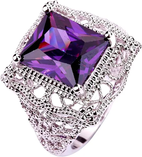 Vista 2 de Anillo de plata de ley 925 con amatista y filigrana, art deco