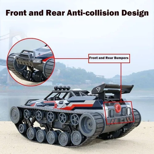 Vista 9 de GoolRC Auto tanque a control remoto, escala 1/12, tanque de control remoto de 2.4 GHz, vehículo militar giratorio todoterreno con batería Negro