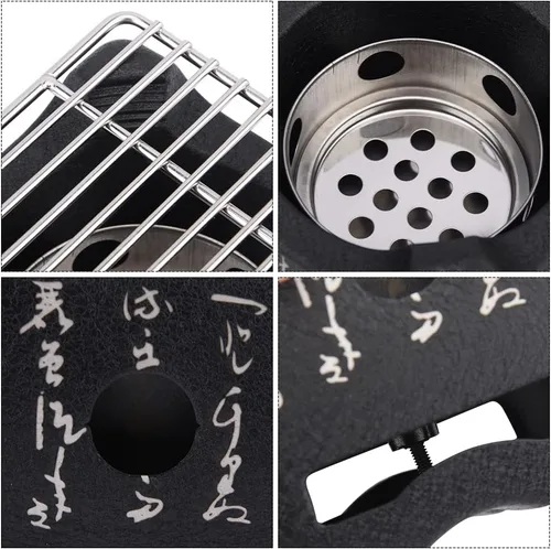 Vista 7 de Parrilla de barbacoa japonesa - Estufa de carbón portátil con placa de barbacoa y accesorios