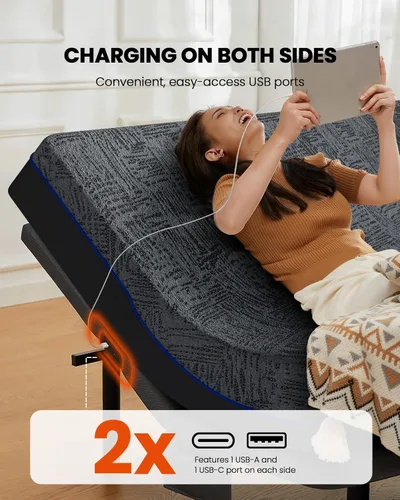 Vista 5 de Amada - Base de cama ajustable individual XL con masaje y control remoto inalámbrico, gravedad cero, inclinación de cabeza y pie, base eléctrica