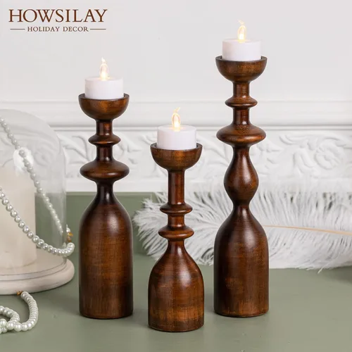 Vista 5 de HOWSILAY Portavelas de Madera Portavelas para Centro de Mesa Portavelas Decoración Moderna de Granja Candelabros que se Adaptan a Velas Cónicas