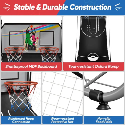 Vista 9 de JupiterForce Juego de Arcade de Baloncesto Plegable para Interiores, Máquina de Juego de Arcade de Canasta de Baloncesto Electrónica de Doble Tiro