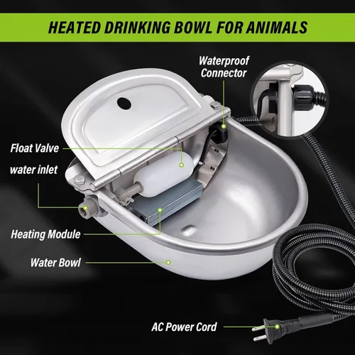 Vista 2 de MINYULUA Recipiente de agua automático para perros con calefacción de acero inoxidable para mascotas, dispensador de temperatura constante