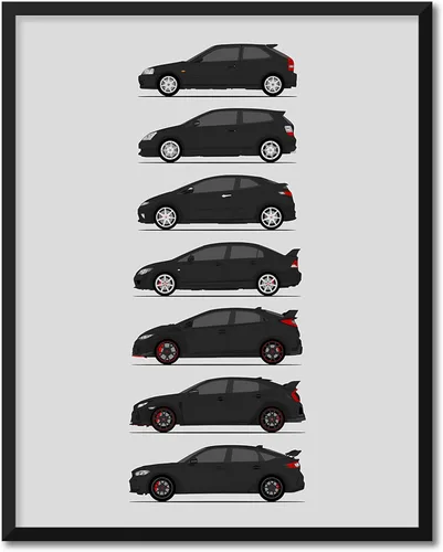 Vista 20 de Custom Car Posters Póster hecho a mano compatible con Honda Civic Type-R Generations e impresión de Civic Type R