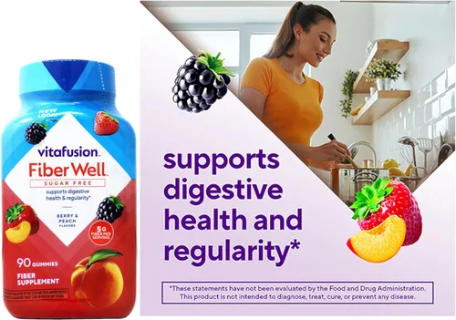 Vista 3 de VitaFusion, Fiber Well Gomitas, suplemento de fibra, sabores surtidos - 90 gomitas, paquete de 4
