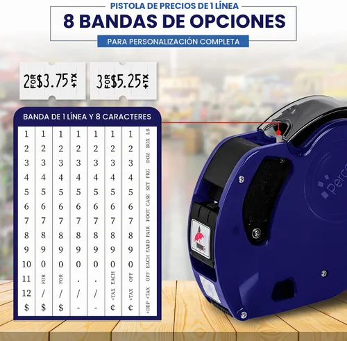 Vista 4 de Perco Lite - Pistola de precio de 1 línea con etiquetas, el kit incluye 3 rollos blancos, 3 rollos azules, 2 rodillos de tinta, 1 rollo de tinta