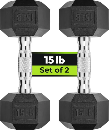 Vista 30 de HANDBODE Juego de 2 mancuernas hexagonales de 2.5 a 65 libras con revestimiento de goma, mancuernas para ejercicio y fitness, peso de mano