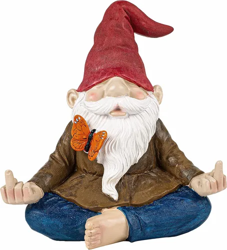 Gran estatua de gnomo de jardín zen meditante, figura de dedo medio Naughty Angry Namaste de 9.5 pulgadas, divertida decoración de césped al aire