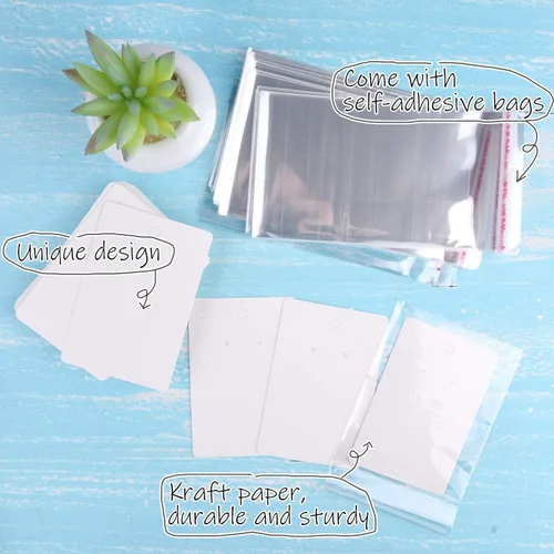 Vista 2 de MIAHART Juego de 150 tarjetas para aretes, collares, tarjetas de exhibición con 150 bolsas para vender aretes de bricolaje, aretes y exhibición