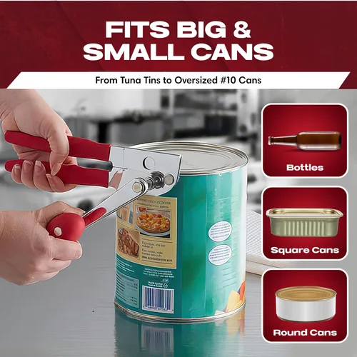 Vista 4 de Chef Master Abridor de Latas Comercial Resistente - Manual con Manivela Manual para Latas Grandes con Agarre Antideslizante - Abridor de Latas