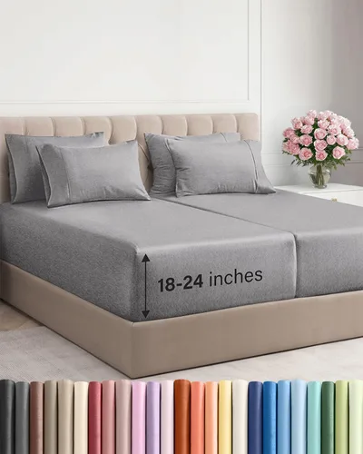 Vista 120 de Juego de sábanas de tamaño king, transpirables, refrescantes, con esquinas extraprofundas de 18-24 pulgadas, de ajuste fácil y seguro, suaves, sin