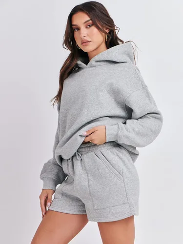 Vista 7 de ANRABESS Conjunto de 2 piezas con capucha y pantalones cortos para mujer, sudadera de gran tamaño, pantalones cortos, ropa Y2K