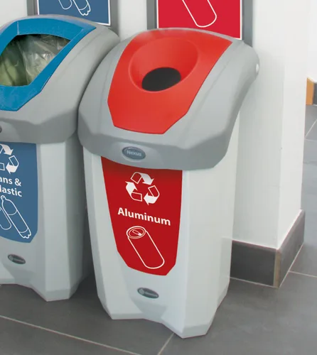 Vista 2 de Nexus - Contenedor de reciclaje de latas de aluminio 8G (gris, calcomanía roja), contenedor de reciclaje de plástico de 8 galones para latas