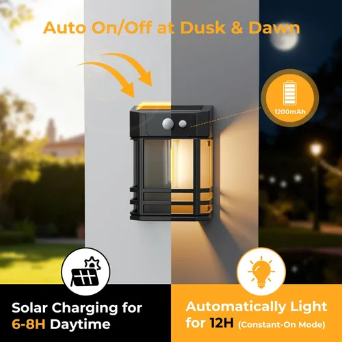 Vista 2 de btfarm Luces solares de pared para exteriores, 3 modos de luces con sensor de movimiento, del anochecer al amanecer, luz impermeable IP65