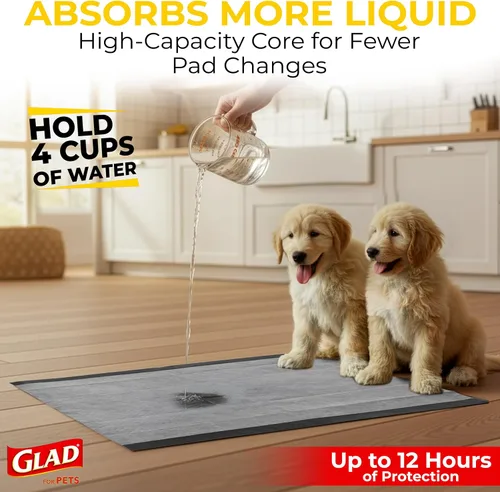 Vista 3 de Glad Almohadillas para cachorros de carbón negro para mascotas, almohadillas desechables súper absorbentes para orina de perro, almohadillas