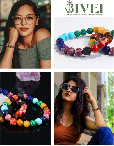 Vista 7 de Bivei Pulsera elástica de gemas naturales semipreciosas con cristales curativos de reiki, hecha a mano de 0.315 in