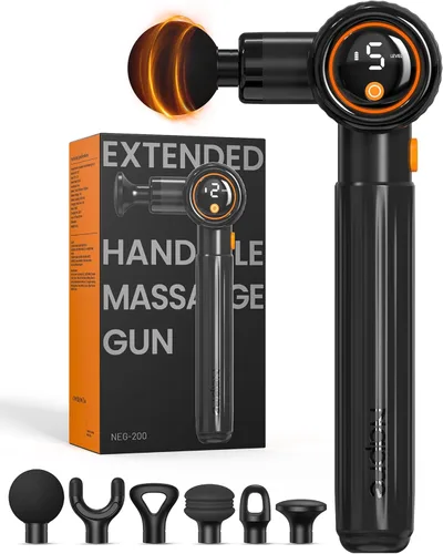 Vista 13 de NAPRE Pistola de masaje con calor, pistola de masaje de tejido profundo con mango de extensión y 3 ángulos ajustables, masajeador de espalda de Negro