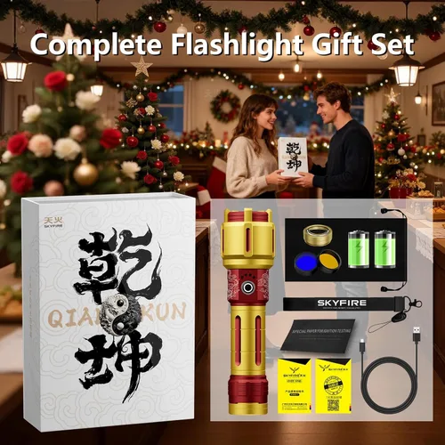 Vista 2 de SKYFIRE Linternas LED recargables de alto lúmenes, 10000 mAh, linterna súper brillante, luz táctica con zoom, 10 modos, IPX6, impermeable