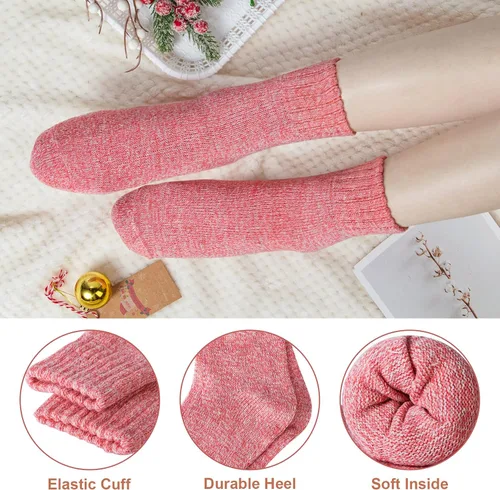 Vista 4 de YSense 5 Pairs Womens Wool Socks Thick Knit Warm Winter Socks for Women Cozy Comfy Socks Gifts