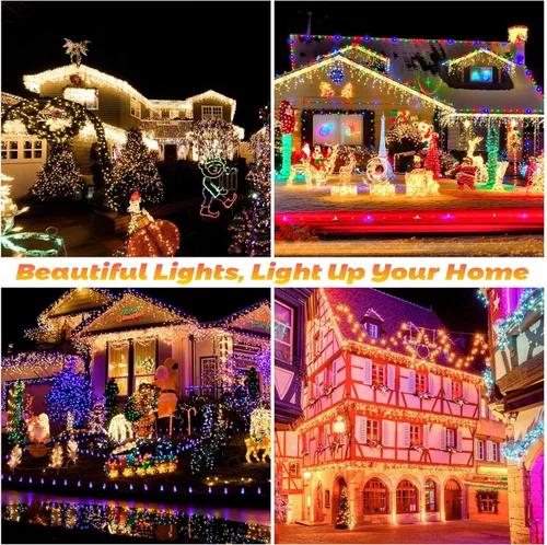 Vista 7 de CLODEGS Icicle Lights - 486 LED, 39ft String Lights with 8 Modes Remote - Hanging Outdoor Lights for Holiday, Wedding, Garden, Party, Wall, Eave
