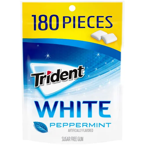 Vista 5 de Trident - Goma de mascar sin azúcar de menta blanca, 9 paquetes de 16 piezas (144 piezas en total) y goma de mascar Trident sin azúcar de menta