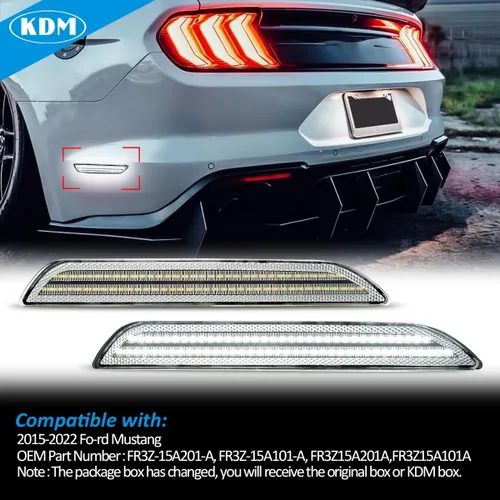 Vista 4 de KDM Reflectores LED de marcador lateral para guardabarros, luces de doble fila, compatible con Ford Mustang 2015-2022, ensamblaje de lámpara