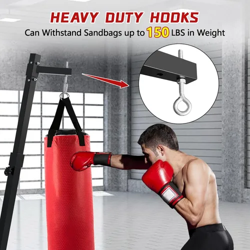 Vista 4 de Soporte para saco de boxeo, soporte para bolsa pesada ajustable en altura, soporte de acero máximo de 150 libras para bolsa pesada, soporte de bolsa
