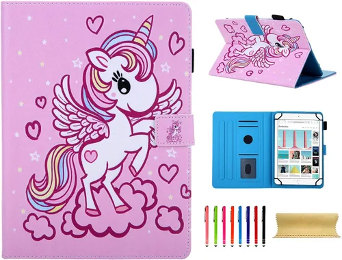 Vista 41 de Funda universal para tablet de 7 pulgadas, piel sintética [ranuras para tarjetas], cubierta magnética, para Samsung Galaxy Tab E/Tab A 7.0, Fire 7