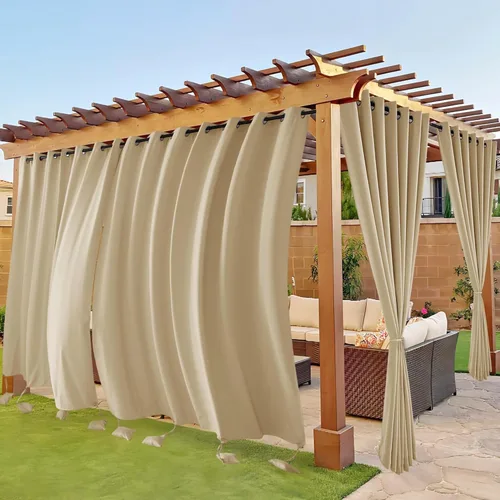 Vista 10 de RYB HOME Cortinas para exteriores resistentes al viento, cortina opaca impermeable con bolsas de peso, cortinas aisladas de privacidad para patio